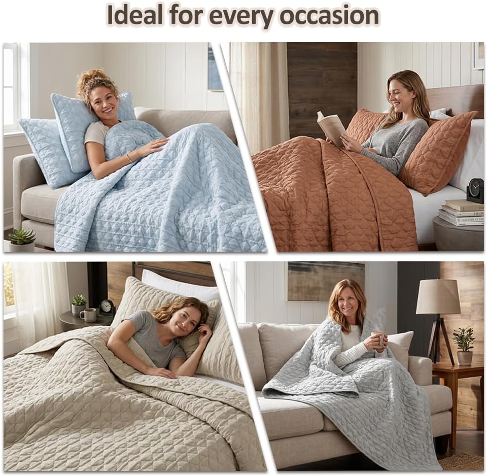 Sage Green Quilt Bedding Sets with Pillow Shams, Lightweight Soft Bedspread Coverlet, Quilted Blanket Thin