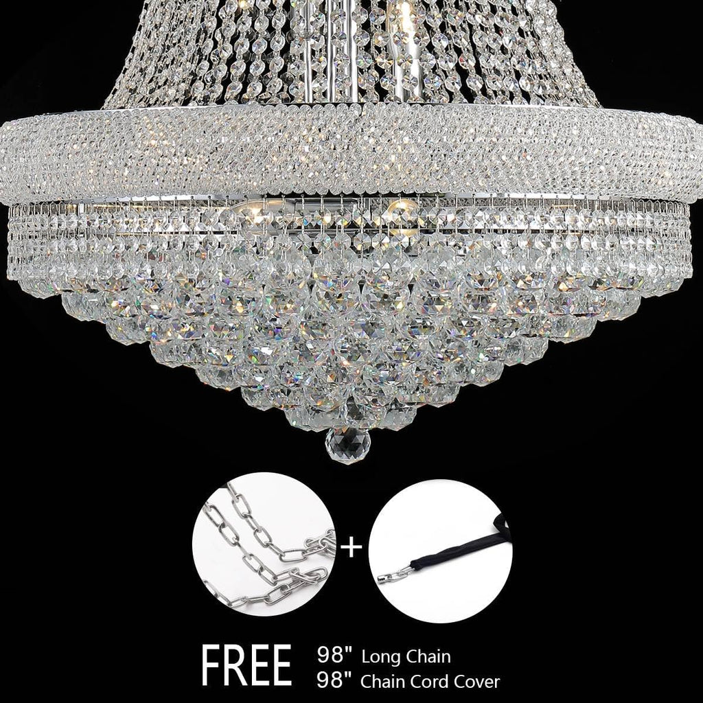 18-Lights 3 Layers Large Chrome Classic Empire Style K9 Crystal Ball Chandelier Decorative Light Fixture for High Ceiling Living Room Foyer Stair Entryway (D27.6 * H59 inches)