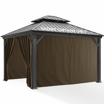 Gazebo Curtains Outdoor Waterproof with Zipper, 4-Panel, Brown