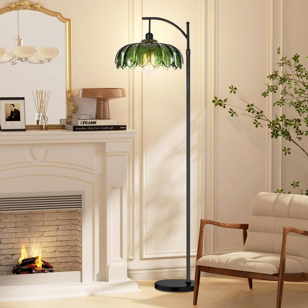 Glass Floor Lamp,Gold Dimmable Standing Lamp with Remote