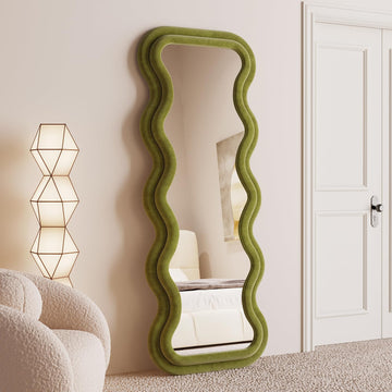 Full Length Mirror 63"x24", Irregular Wavy Mirror, Arched Floor Mirror, Wall Mirror Standing Hanging or Leaning