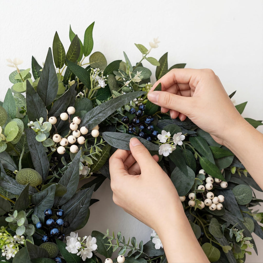 24'' Eucalyptus Wreaths for Front Door, Spring Summer Fall Winter Wreaths, Large Outdoor Greenery Wreaths for