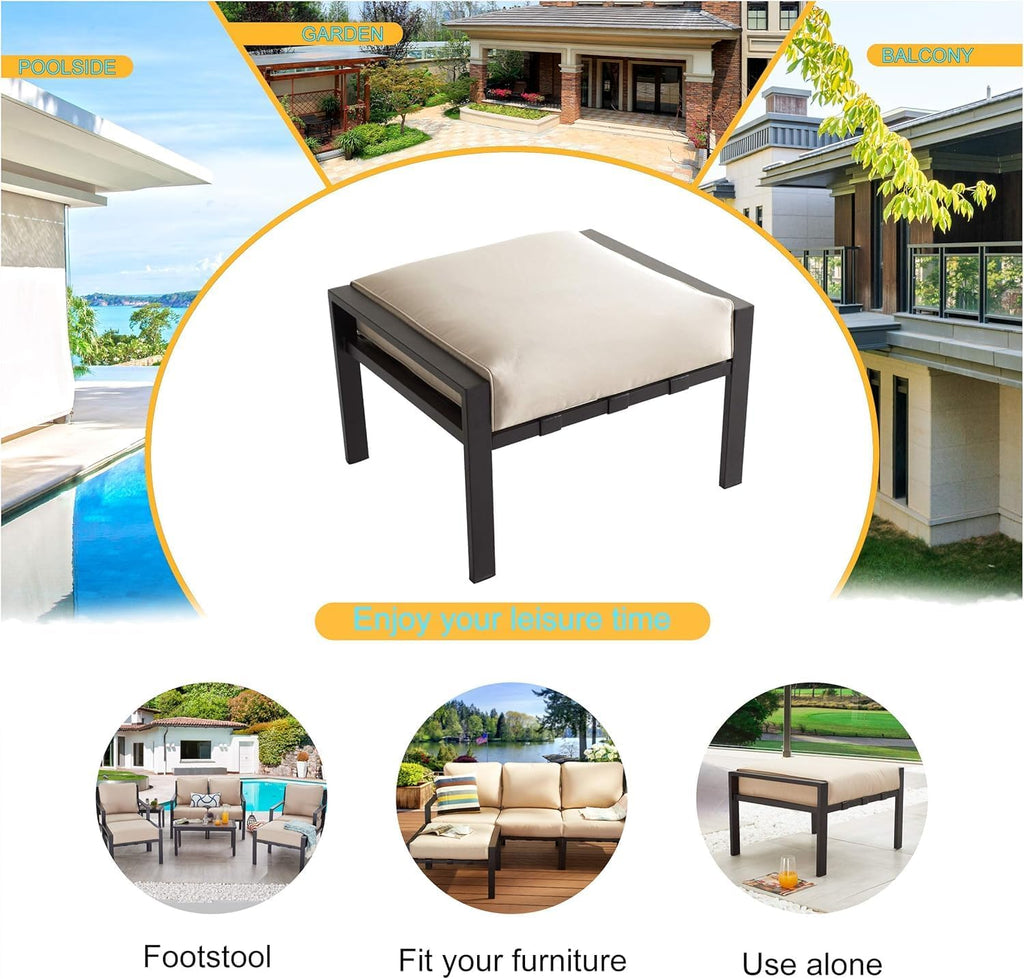 Outdoor Ottoman Patio Footstool Small Seat Furniture with Soft Thick Cushion for Garden Yard Deck Poolside