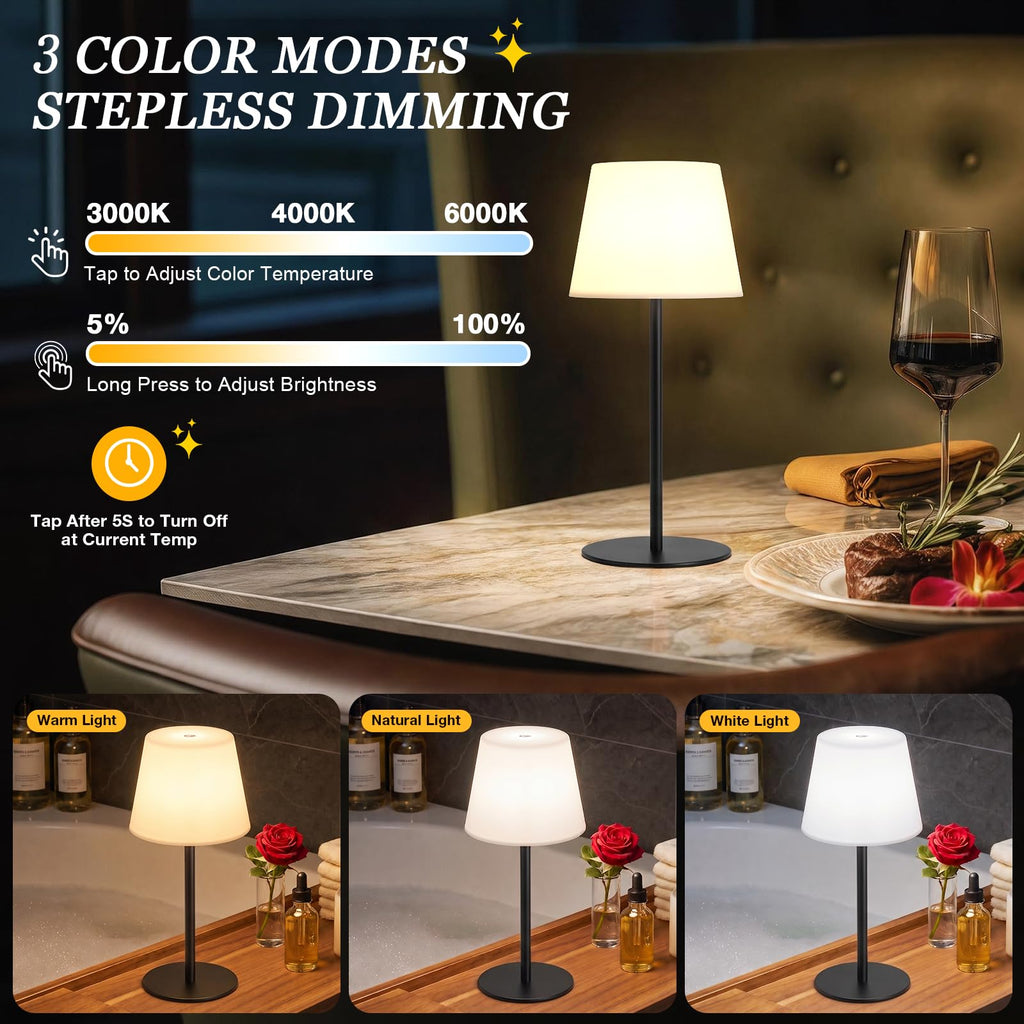 Shower Lamp Rechargeable Waterproof Lamp, Cordless Table Lamp