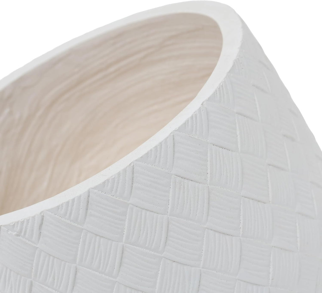 Outdoor Planter Set of 3, Surface Woven Texture Cement Planter with Drainage, Magnesium Composite Frost Resistant