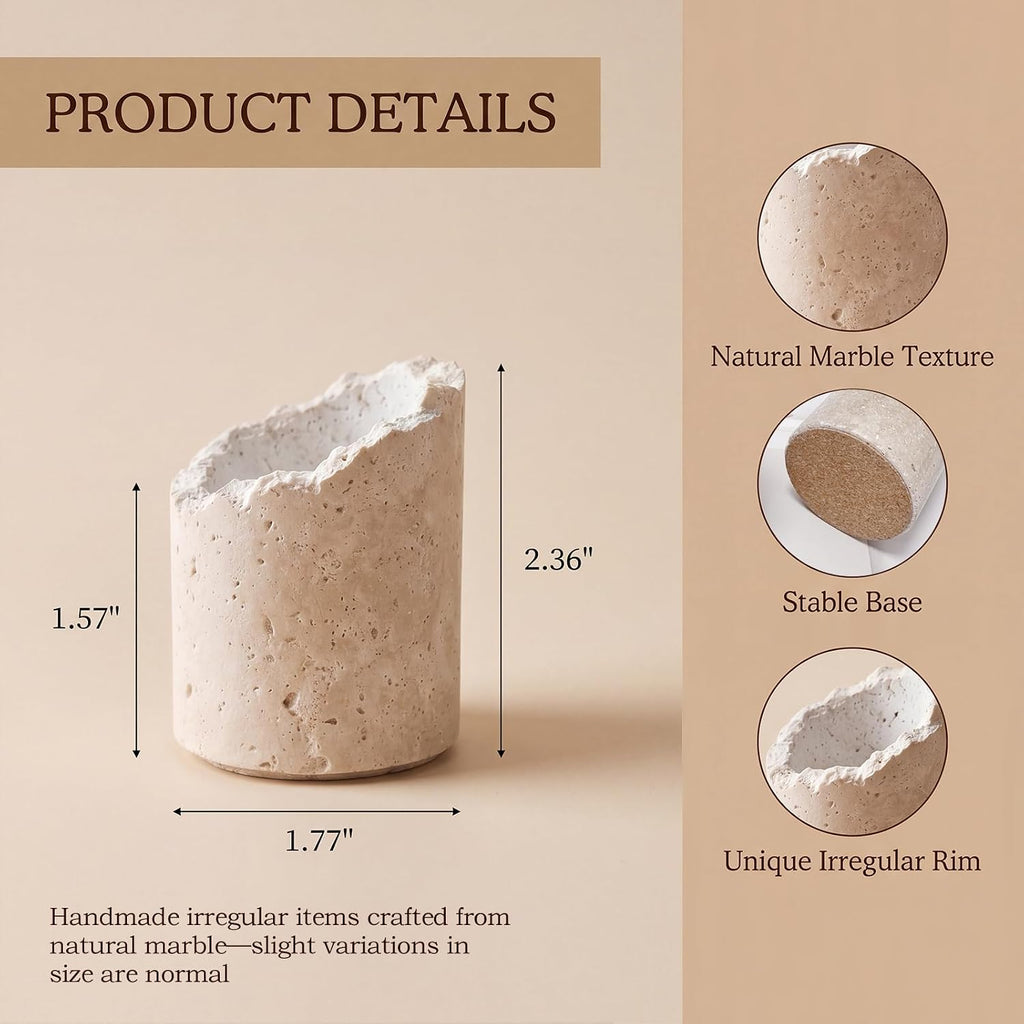 Natural Travertine Stone Match Holder with Striker, Irregular Raw Edge Decorative Match Storage Jar, Matchstick - Set of 2