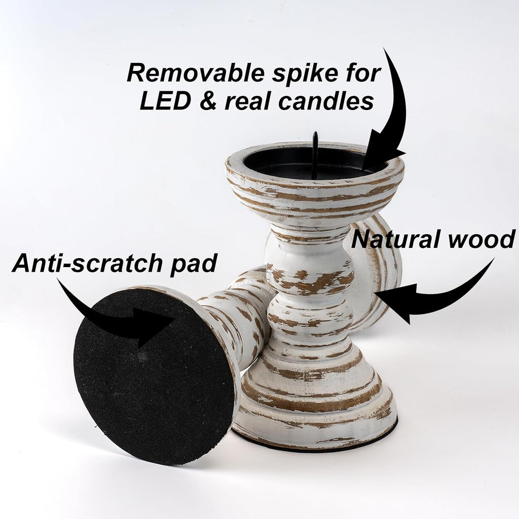 Farmhouse Wood Candle Holders for Pillar Candles Set of 3, Rustic Candle Holders for Table Centerpiece, 13" 9" 6"