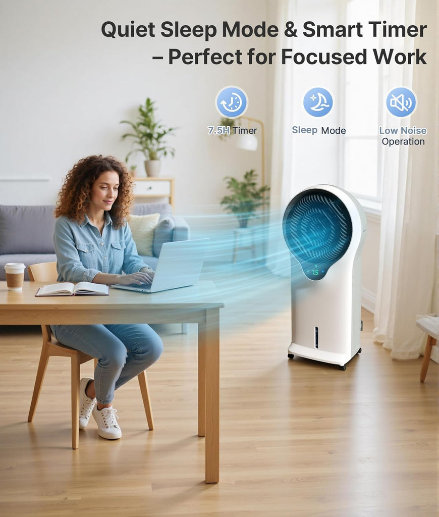 3-in-1 Evaporative Air Cooler - Portable Swamp Cooler Air Conditioner with 5.5L Water Tank & 2 Ice Packs, 3 Speeds