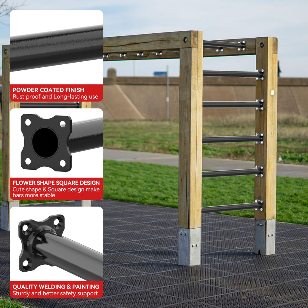 16.5 Inch Monkey Bars Kit Monkey Bar Ladder Rungs (Black, 12 Pcs)