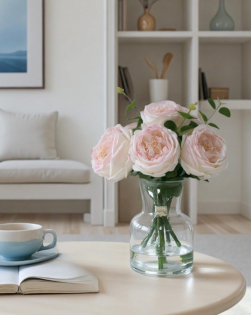Light Pink Artificial Rose Bouquet in Vase, 3D Petal Wedding Centerpiece