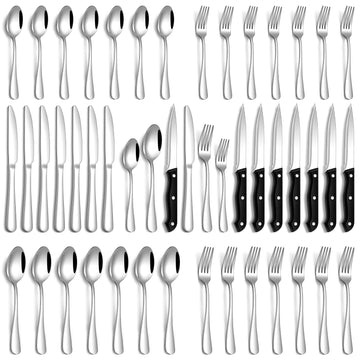 Silverware Set, 48-Piece Flatware Set with Steak Knives for 8, Stainless Steel Mirror Cutlery Include Forks Spoons