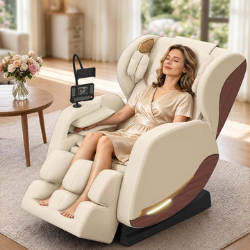 Massage Chair Full Body, 14 Fixed Rollers, Zero Gravity Recliner | Wood Grain Leather, Foot Massage, 5 Auto Modes, 8