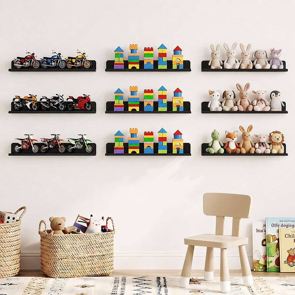 Acrylic Floating Shelves for Wall 14" Black, 8 Pack