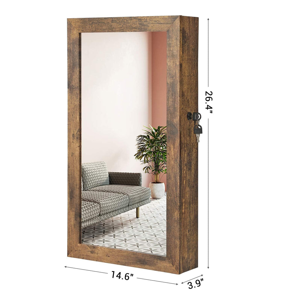 Lockable Jewelry Cabinet Armoire with Mirror, Wall-Mounted