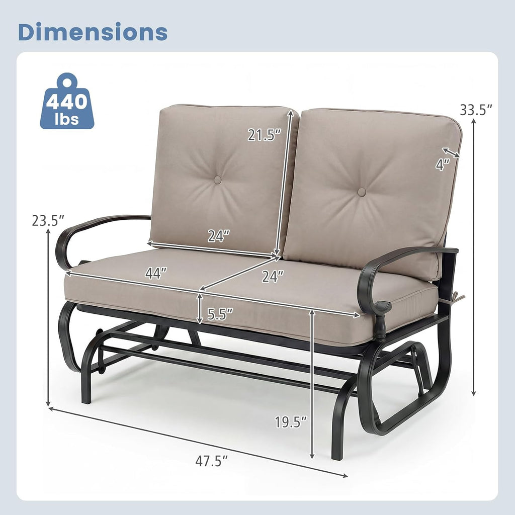 Outdoor Swing Glider Chair, Patio Glider Bench for 2 Persons, Outdoor Rocking Loveseat with Steel Frame & Comfortable