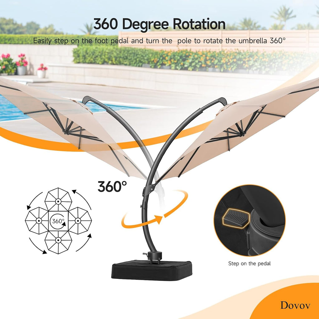 11 FT Outdoor Patio Umbrella with Base, Aluminium Curved Cantilever Umbrella