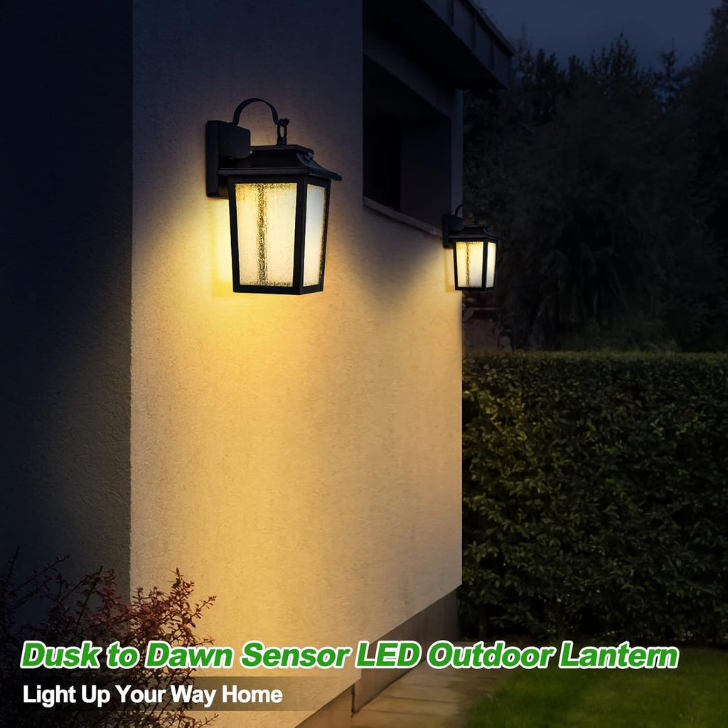 LED Dusk to Dawn Outdoor Wall Lantern with Sensor - Exterior Porch Lighting Fixtures