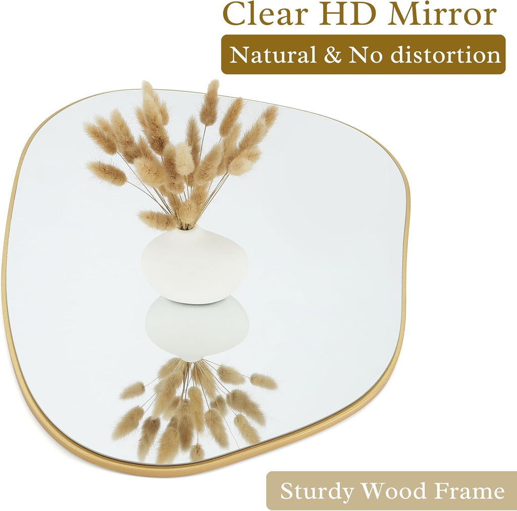 Irregular Wall Mirror Asymmetrical Mirror, 32''x24'' Gold Mirror Bedroom Living Room Entryway, Decorative Modern Boho