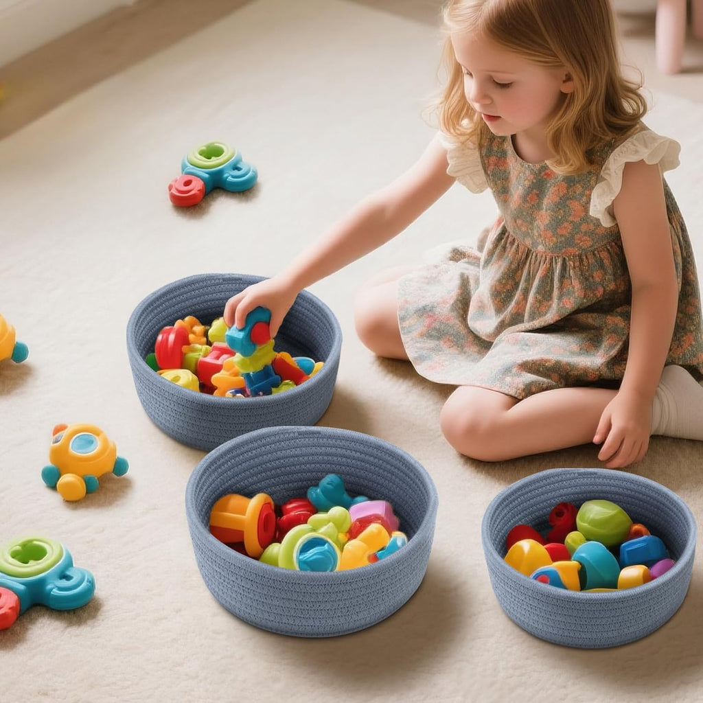 Small Shelf Storage Baskets for Organizing, 6 Pack Round Cotton Rope Bins, Decorative and Cute Woven Baskets and