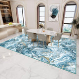 5x7 Washable Modern Artistic Area Rug, Low Pile Non-Slip Carpet for Living Room Bedroom Blue Gold