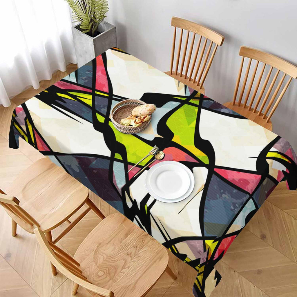 Art Graffiti Tablecloth 60x84 Inch Rectangular Abstract Colorful Irregular Geometric Creative Design Oblong Table