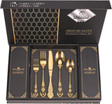 Retro Royal Gold Silverware Set With Gift Box For 8 Cutlery Set Utensils Stainless Steel Flatware 40 Pieces Kitchen
