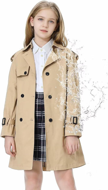 Girls Trench Coat Double Breasted Outerwear Raincoat