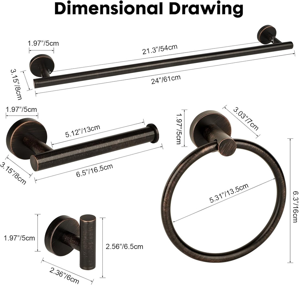 Oil Rubbed Bronze Bathroom Hardware Accessories Set 5 Piece, Stainless Steel Towel Bar Set 24 Inch,Toilet Paper