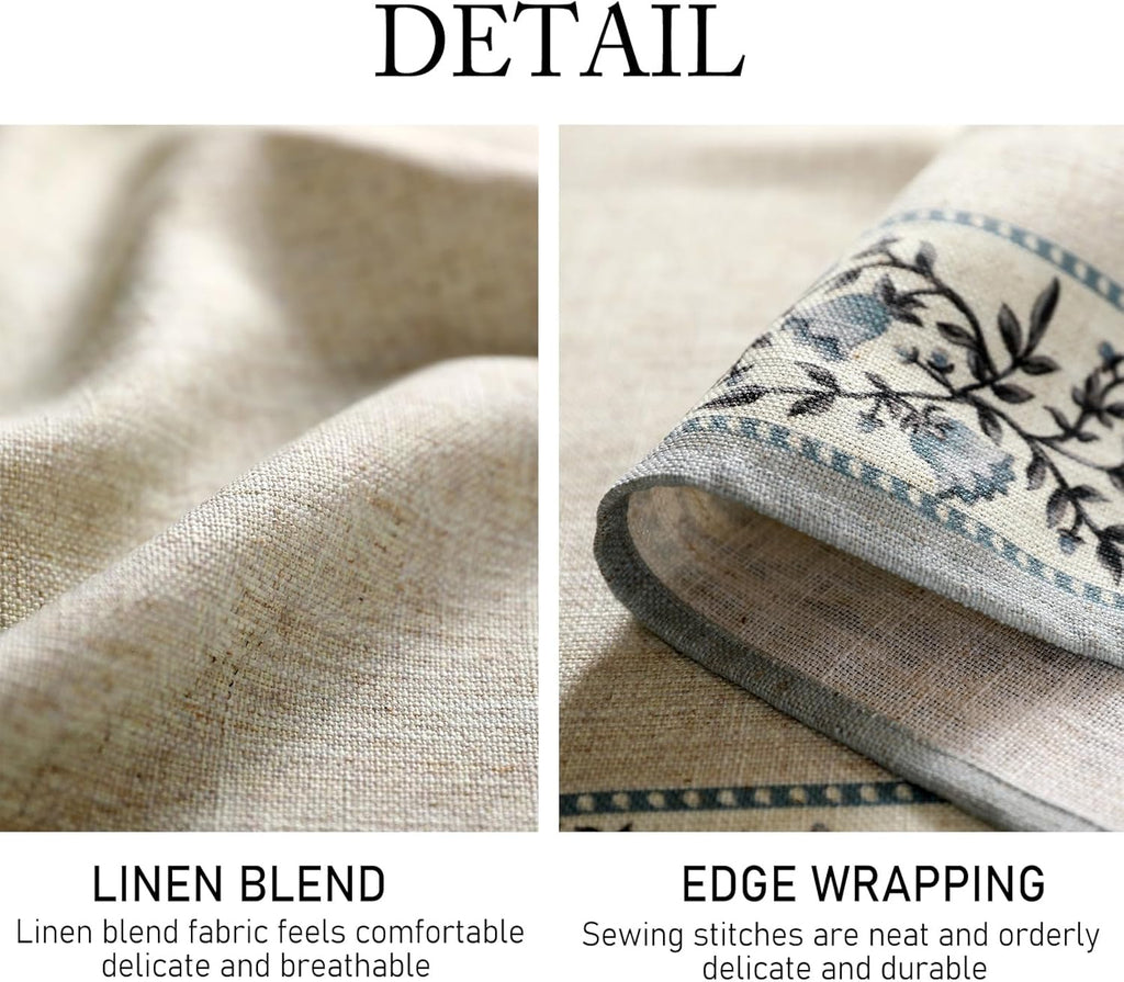 Designer Vintage Linen Elegant Rectangular Tablecloth,Chinoiserie Floral Indoor Table Cloth,Wrinkle 