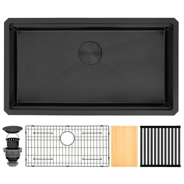 32 Inch Black Undermount, 16 Gauge T304 Stainless Steel