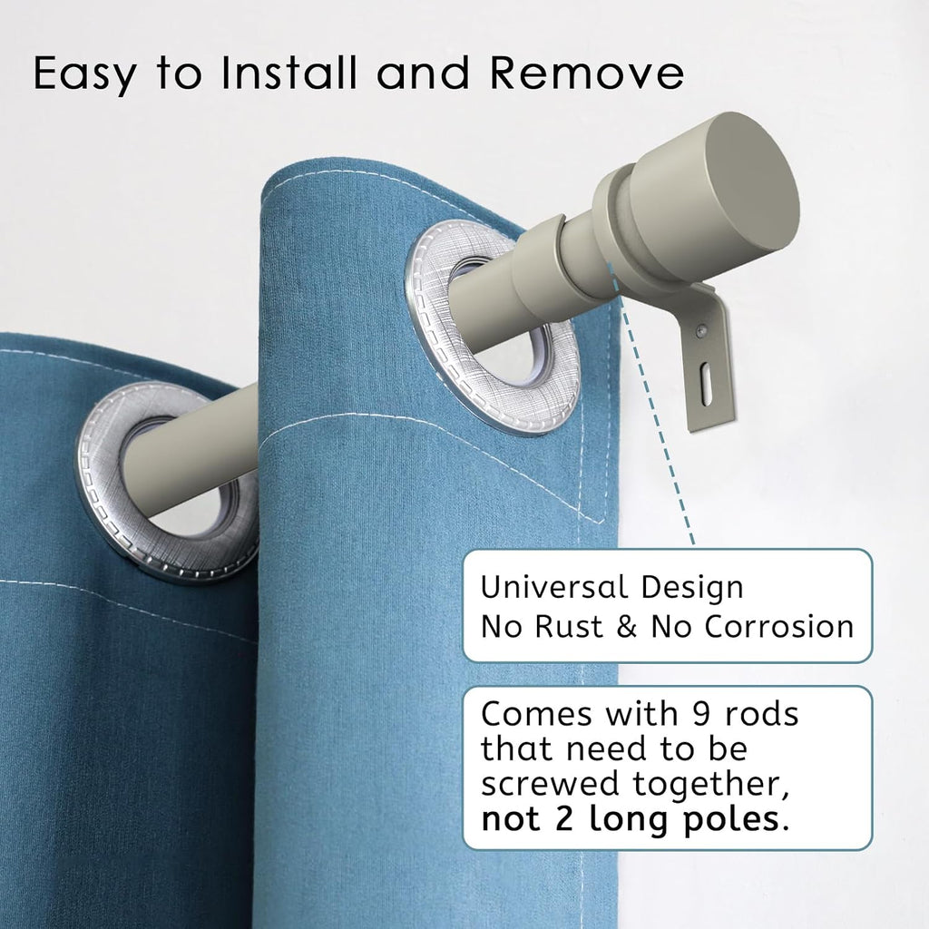 Curtain Rods for Windows 16 to 144 Inches Adjustable Length 1 Inch Diameter Window Curtain Rod with Aluminium End Cap