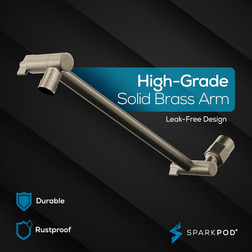 Square Rain Shower Head with Extension Arm - Height Adjustable Shower Head with High Pressure Performance