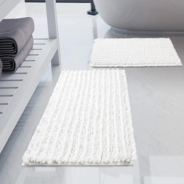 Luxury Chenille White Bathroom Rugs Sets 2 Piece, Thickened Hot Melt Rubber Bottom Bath Mats Non Slip,Bath Rugs Quick