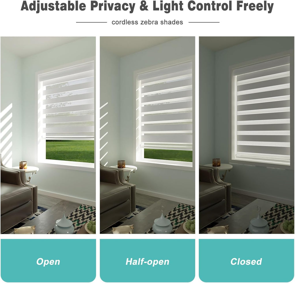 Cordless Zebra Blinds for Windows, Modern Dual Layer Zebra Blinds with Light Filtering & Privacy Control,Easy Install