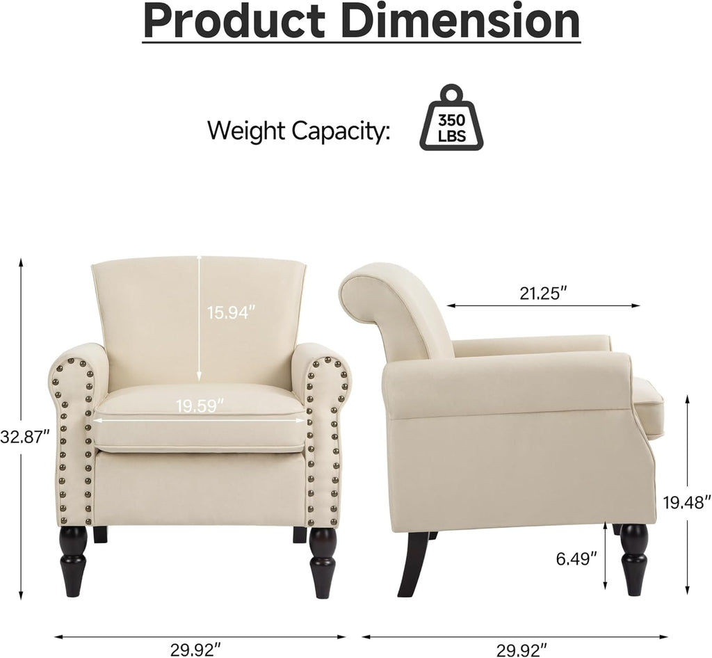 Wingback Accent Chairs Set of 2, Living Room Chair with Wood Legs, Beige | Mid-Century Modern Upholstered Armchair
