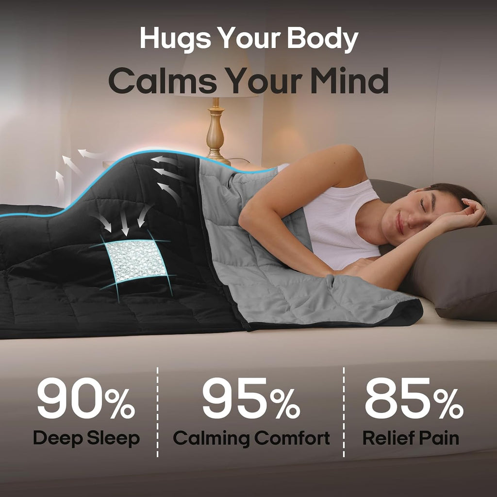 Weighted Blanket for Adults (48"x72", 15lbs, Grey/Black) | Cooling Weighted Blankets for Adults, High Breathability