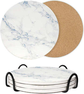 Inch Trivets for Hot Dishes, Pots and Pans, Marble Style Ceramic Trivet with Holder, Heat Resistant Hot Plate Mats - Set of 3