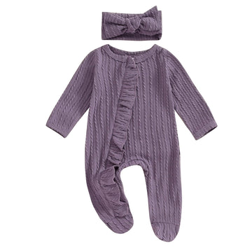 Newborn Coming Home Outfit Girl Boy Zip Up Ruffle Butts Footie Romper Jumpsuit Waffle Knit Onesie Hospital Clothes