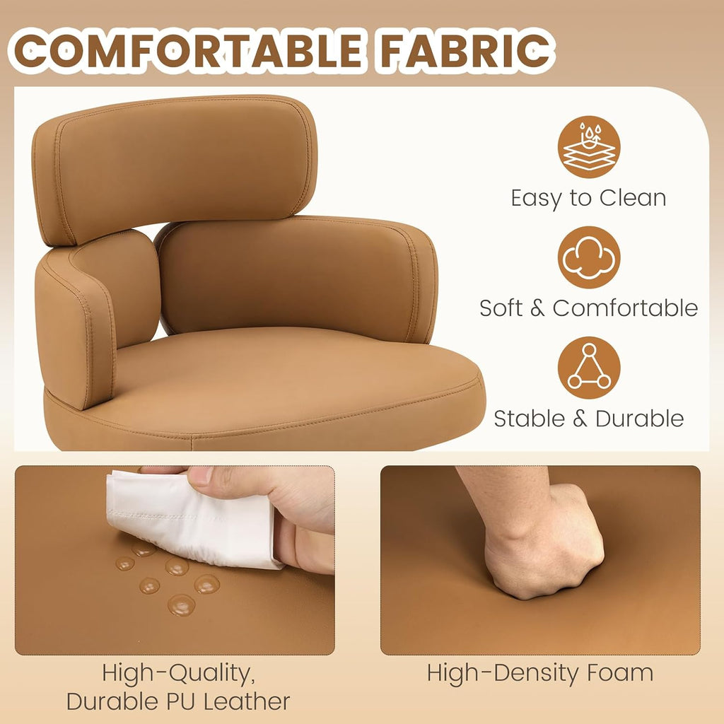 Leather Home with Unique Curved Back, Wide Seat Computer Desk Chair with Wheels,Swivel Tilt & Height Adjustable,Matel