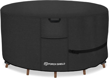 Waterproof 600D Round Patio Table Cover 84 inch, Black | Heavy Duty Polyester Fabric, Outdoor Table and Chairs Set