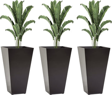 Set of 3 Tall Planters for Outdoor Plants, 28'' Modern Large Outdoor Planters with Drainage,Planter Pots Front Porch