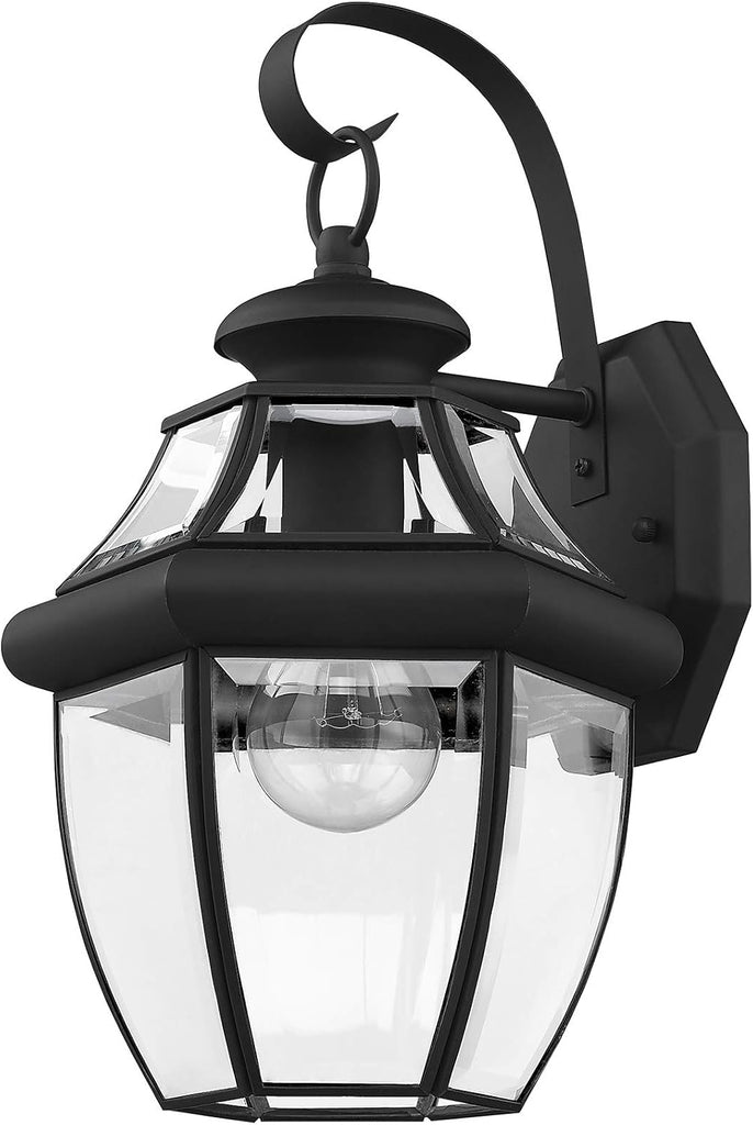 Monterey Outdoor Wall Lantern with Clear Beveled Glass, 13 Inch - Black