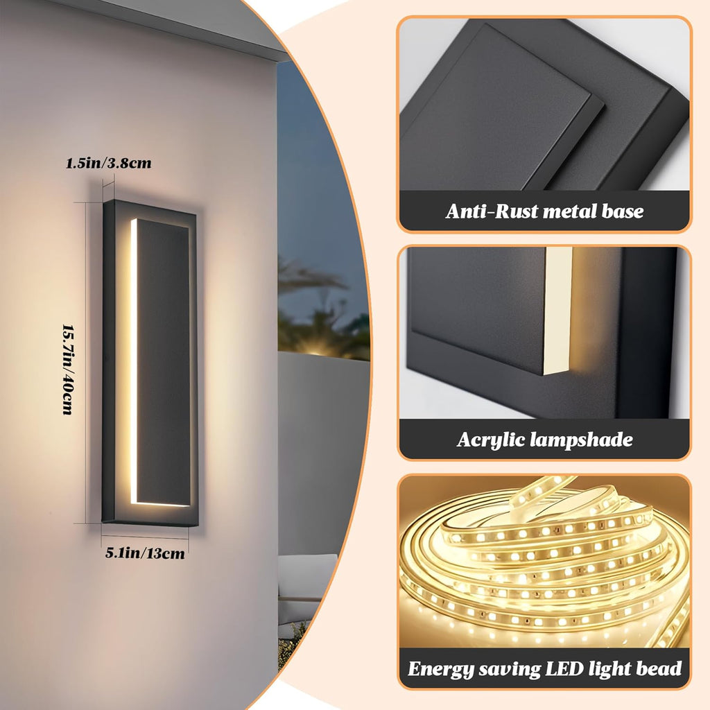 15.7 in Outdoor Wall Sconce Light,Modern Exterior Lights Fixture,Outdoor Porch Lights for House,Patio