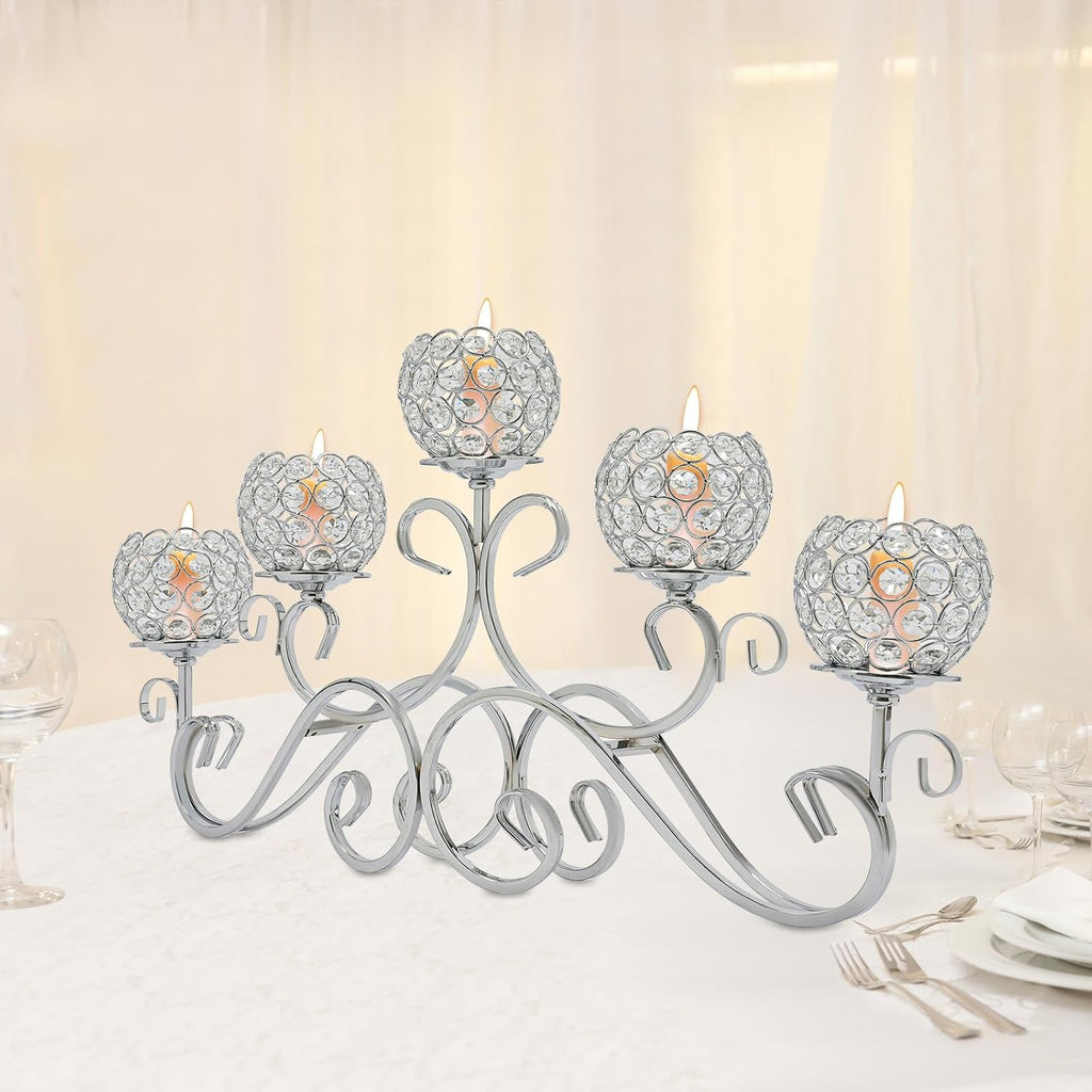 5 Arms Crystal Candle Holder Candlestick Holder CandelabrasDecor Home Tabletop Centerpiece Candle Holder Accessories