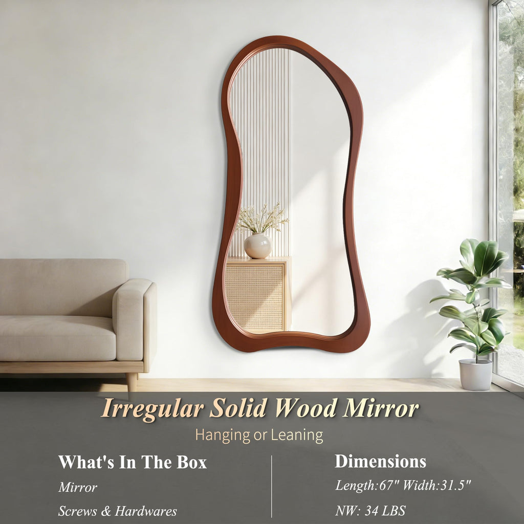 Irregular Full Length Mirror, 67"x31.5" Solid Wood Floor Mirror