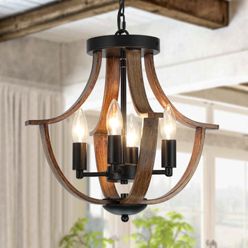 Farmhouse Hanging Pendant Lighting, 4-Light Rustic Flush Mount Ceiling Light Fixture,Modern Faux Wood Vintage