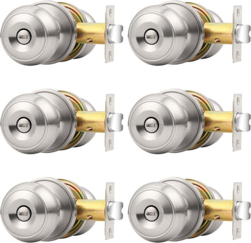 Brushed Nickel Interior Door Knobs, Privacy Door Knob Bedroom, Stainless Steel Door Knob for Interior Door, 6 Pack