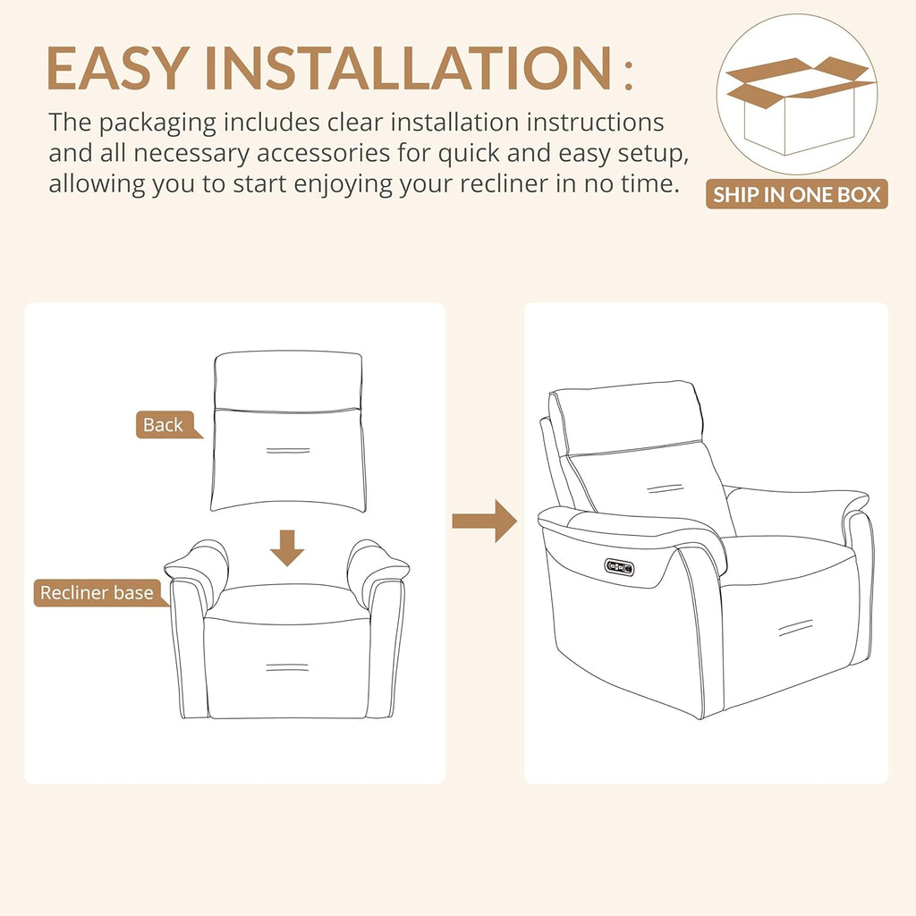 Genuine Leather Recliner Chair, Electric Power Recliner Chairs for Adults, Comfortable Single Sofa Chair with USB