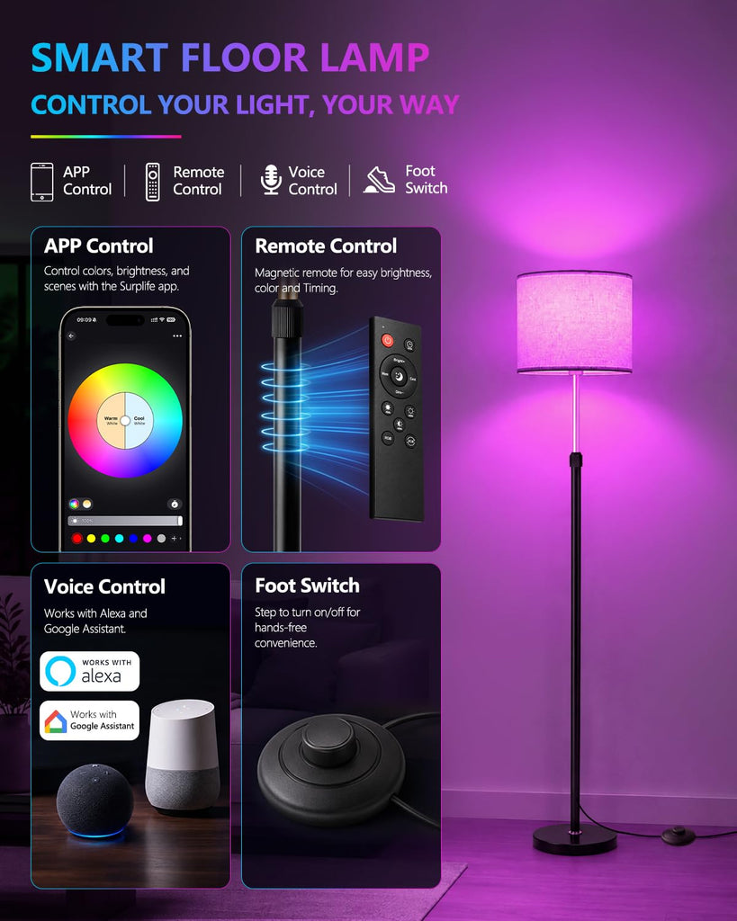 Smart RGBCW Floor Lamp, Alexa & Google Assistant