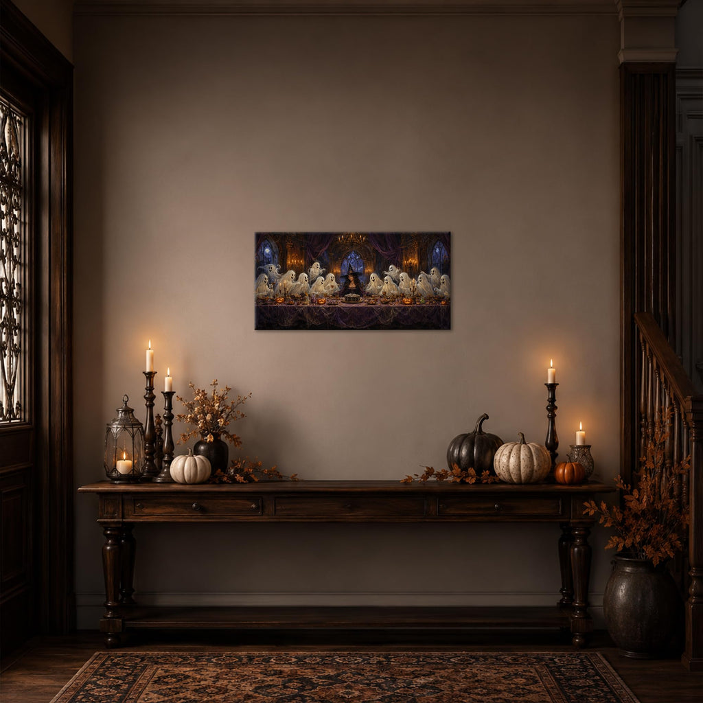 Halloween Witch & Ghost Last Supper Canvas Wall Art Replica 20x40 In